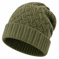 Cappello beanie taglia unica in maglia verde oliva con risvolto - stile casual