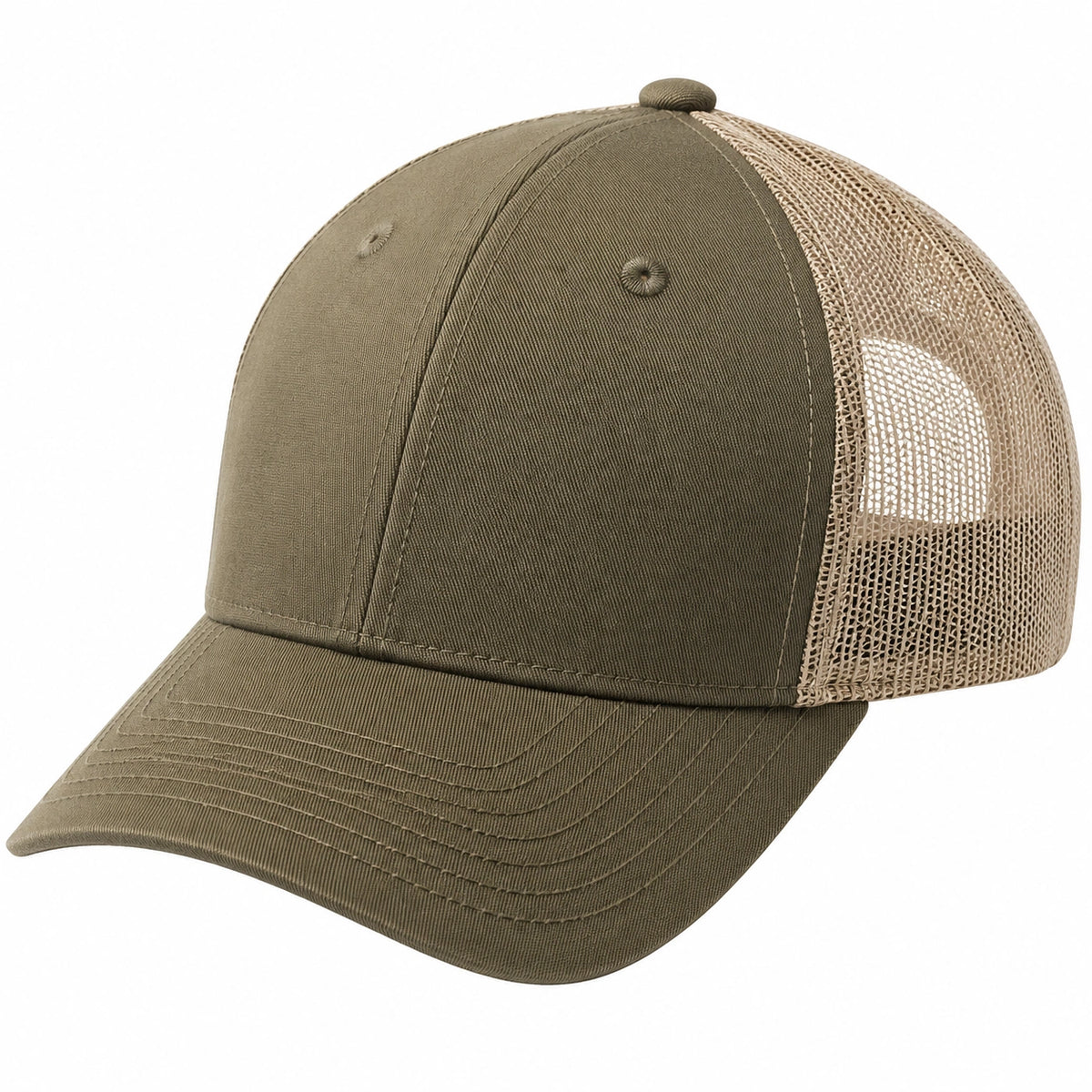 Cappellino da baseball taglia unica in tessuto e rete kaki - traspirante con visiera curva