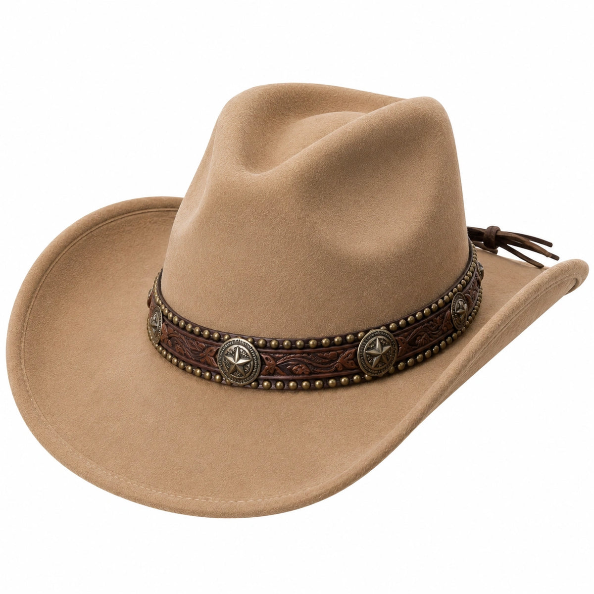 Cappello cowboy taglia unica in tessuto effetto scamosciato beige con fascia decorativa