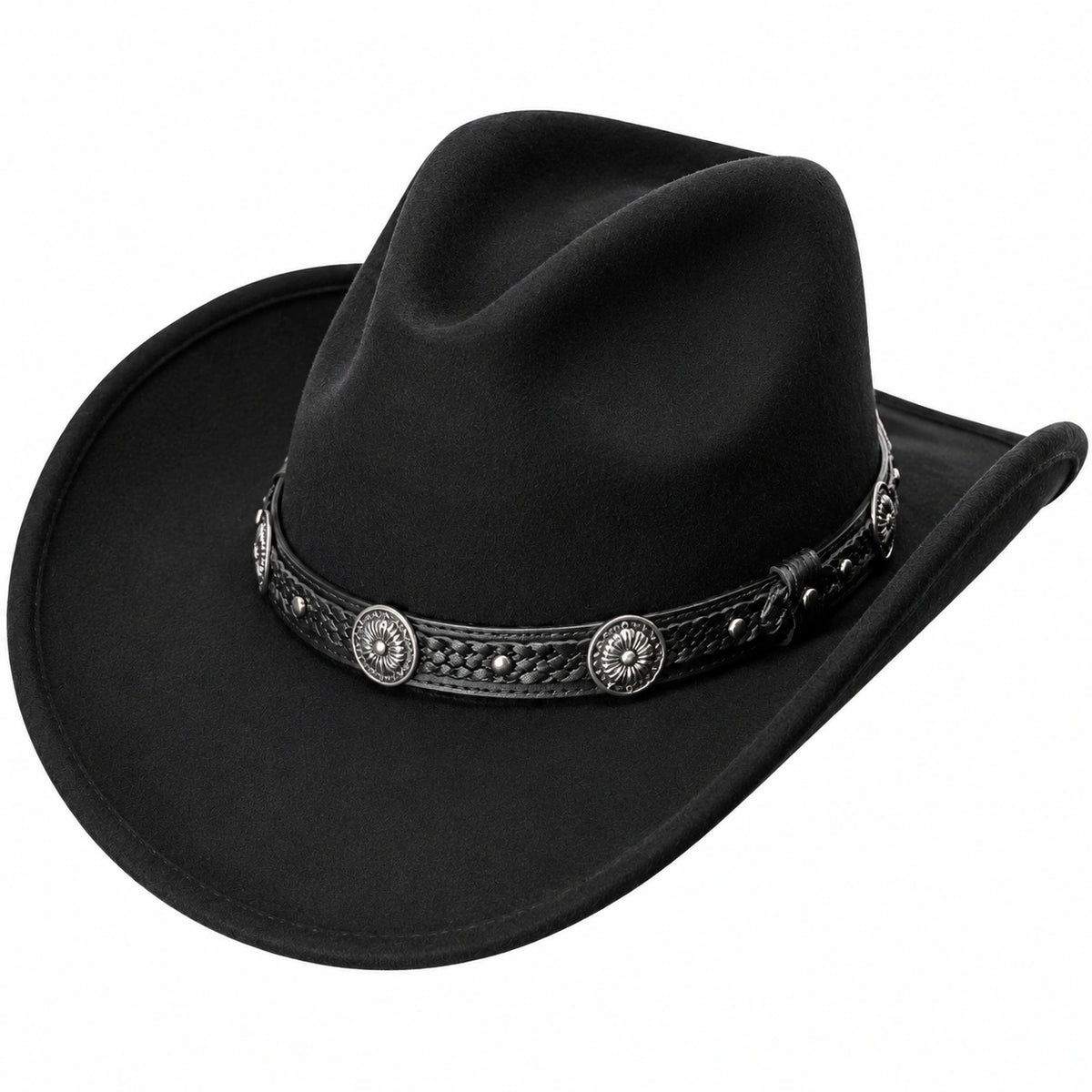 Cappello cowboy taglia unica in tessuto effetto feltro nero con fascia decorativa stile western