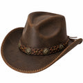 Cappello cowboy taglia unica in similpelle marrone - falda larga stile western