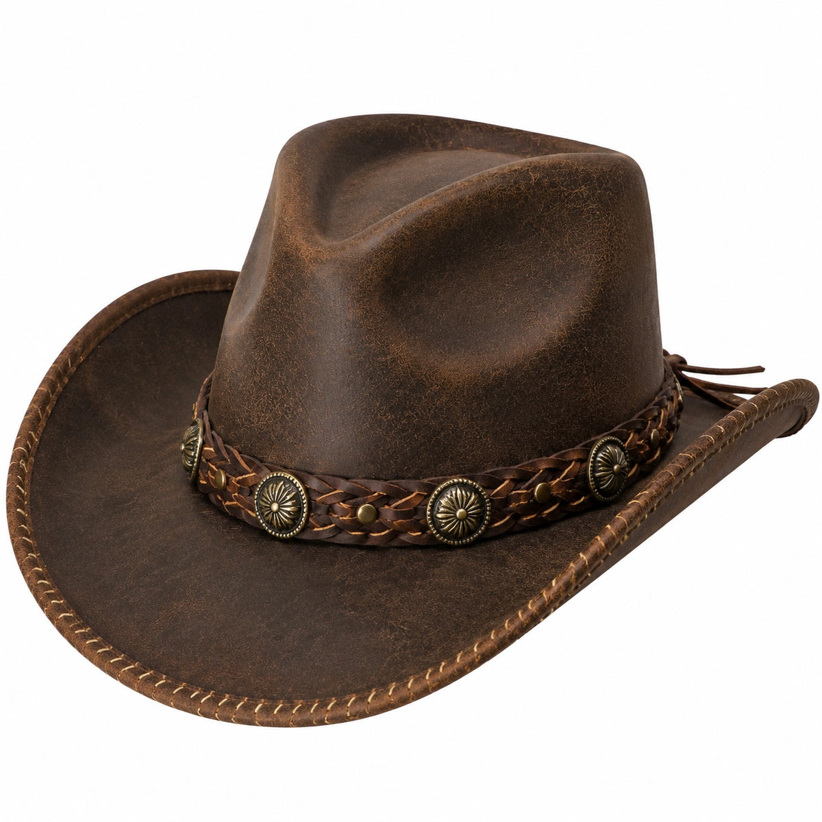 Cappello cowboy taglia unica in similpelle marrone - falda larga stile western