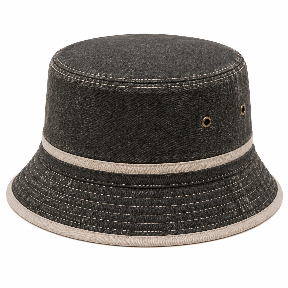 Cappello da pescatore taglia unica in tessuto effetto denim nero con cuciture a contrasto