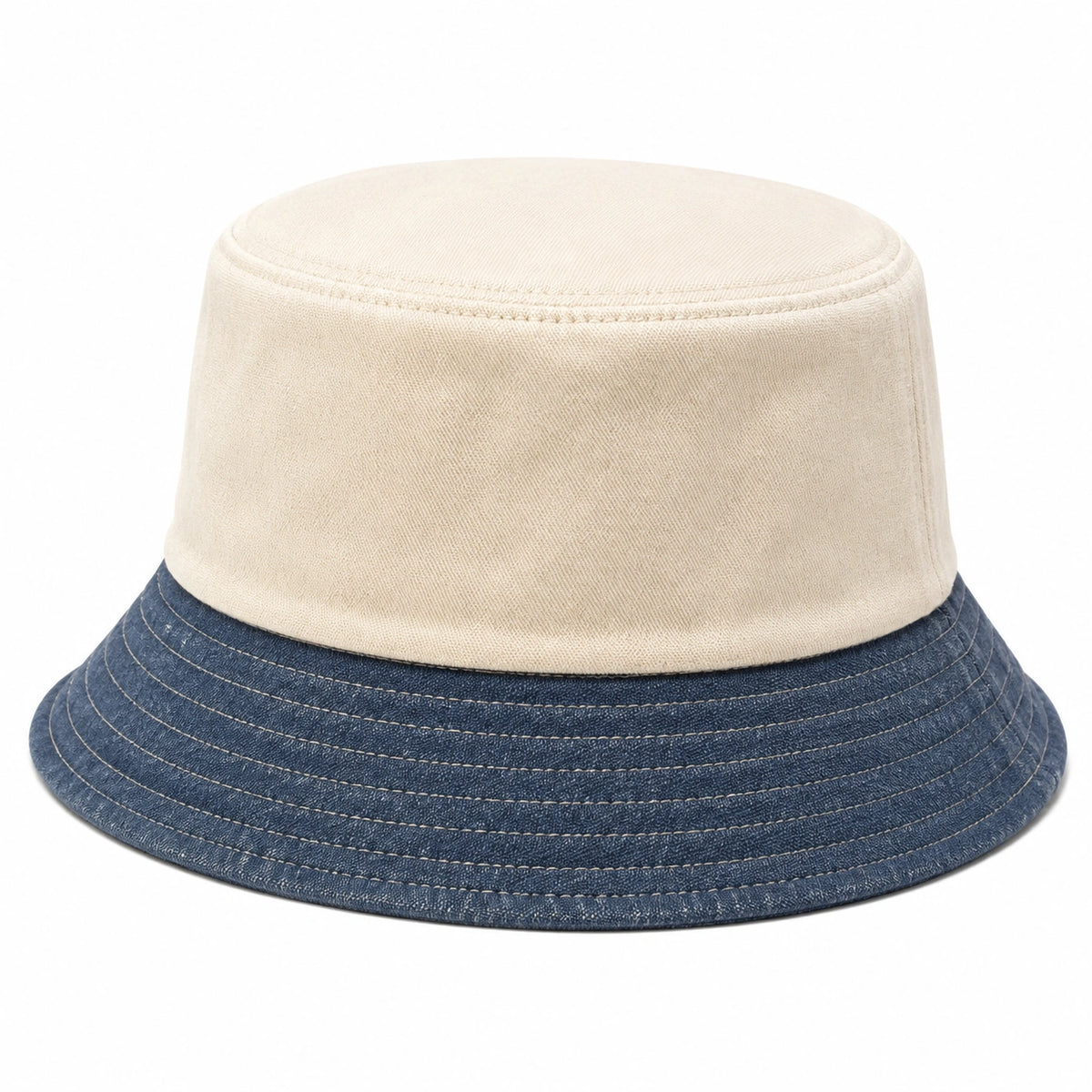 Cappello pescatore taglia unica in tessuto beige e blu denim - stile casual