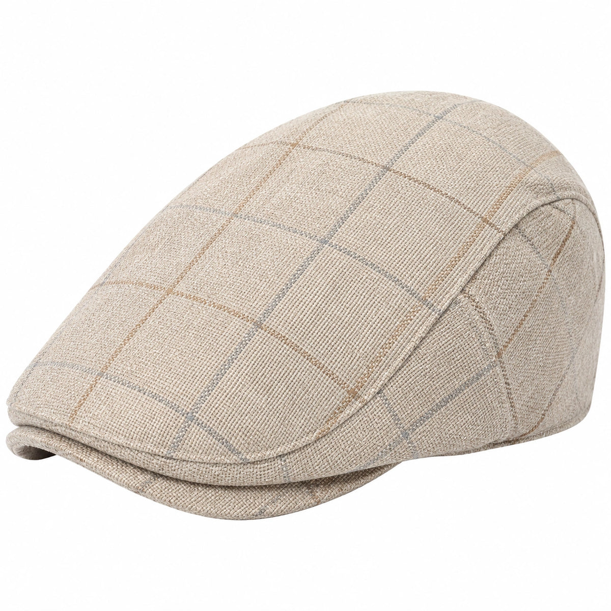 Berretto piatto taglia unica in tessuto beige a quadri - stile casual