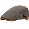 Cappello coppola taglia unica in tessuto grigio marrone con motivo spigato regolabile stile classico