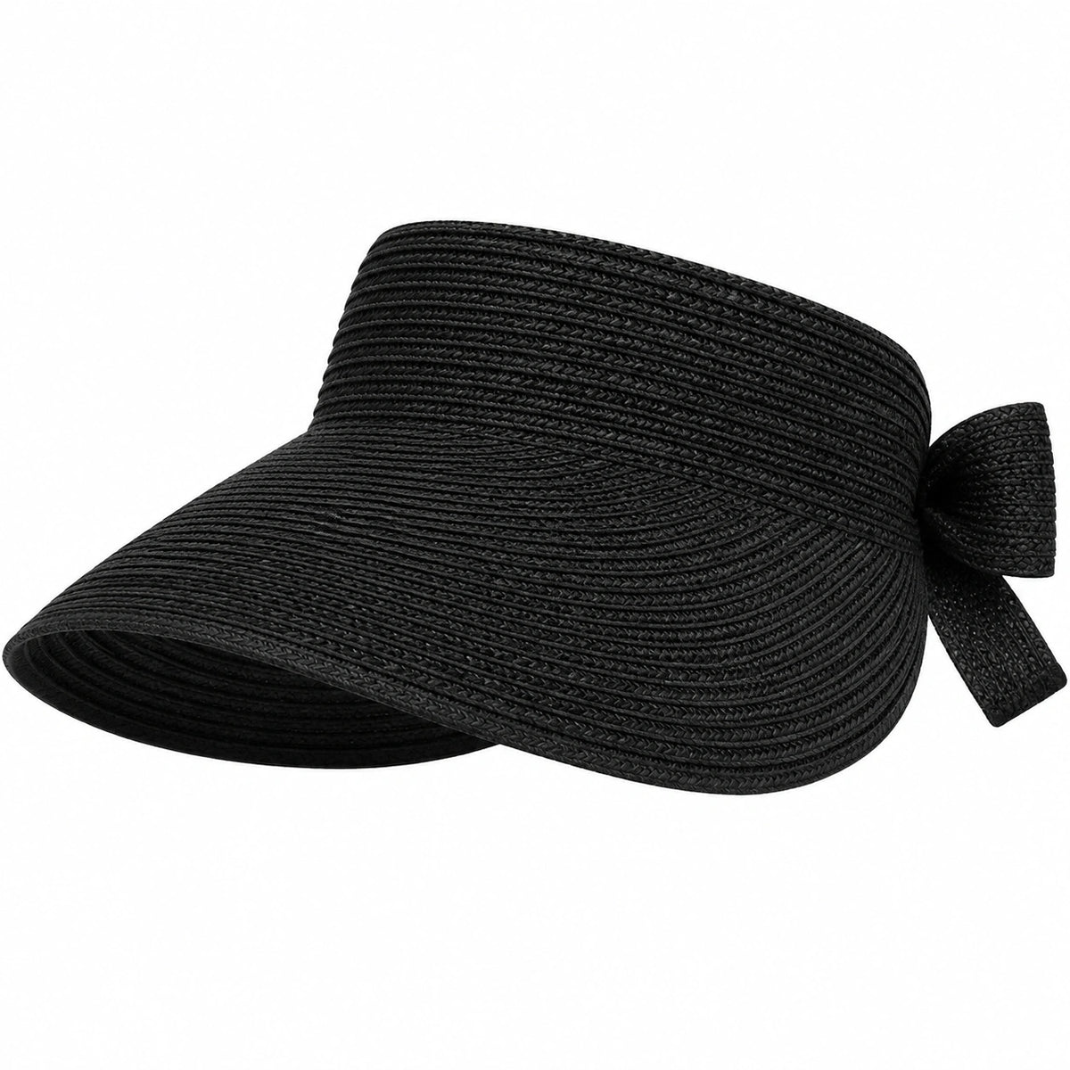 Cappello visiera taglia unica in fibra intrecciata nera con fiocco regolabile